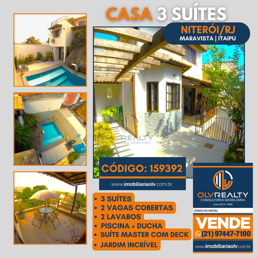Linda e Charmosa Casa de 3 suítes + piscina e área de lazer | Itaipu - Maravista - Niterói - 