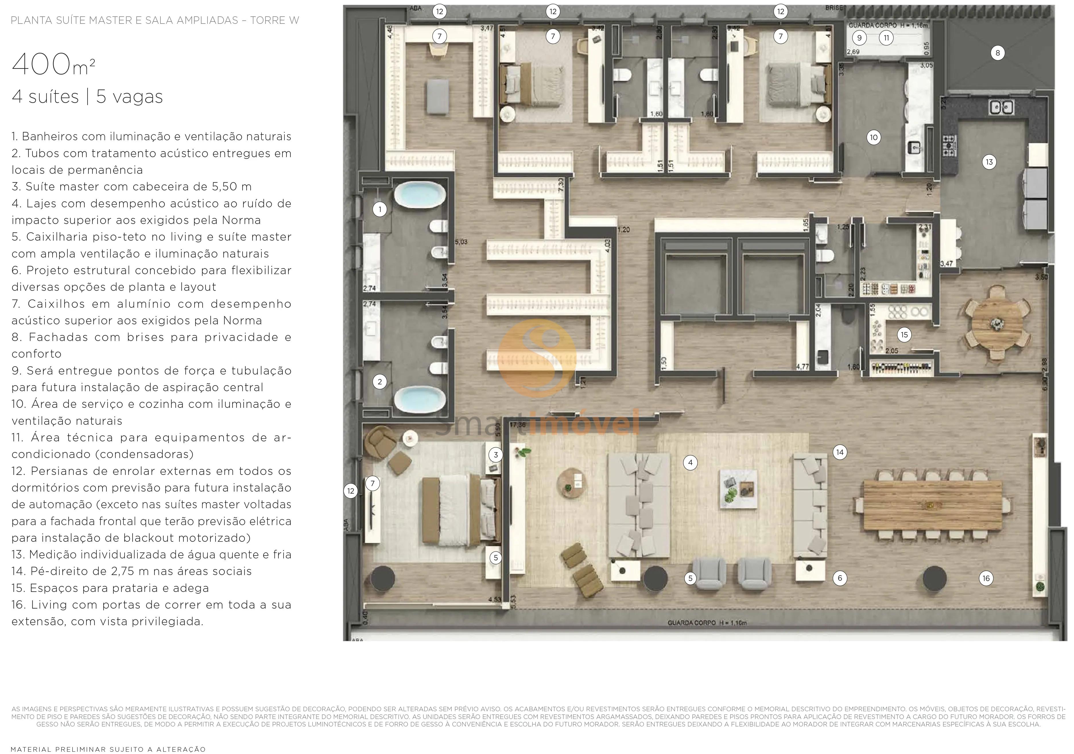 400m² Sala e suítes Ampliados