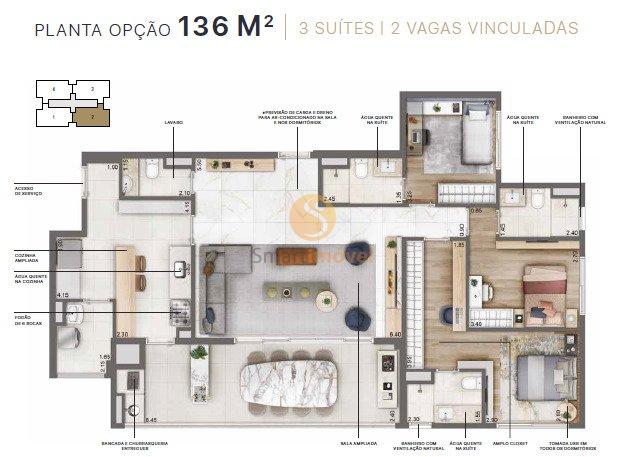 136m² 3 Suítes - Opção