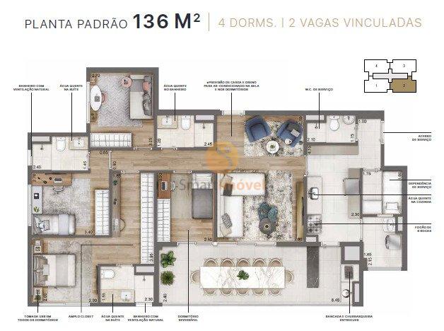 136m² 4 Dormitórios - Tipo