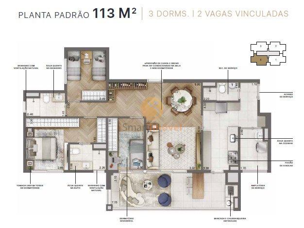 113m² 3 Dormitórios - Tipo