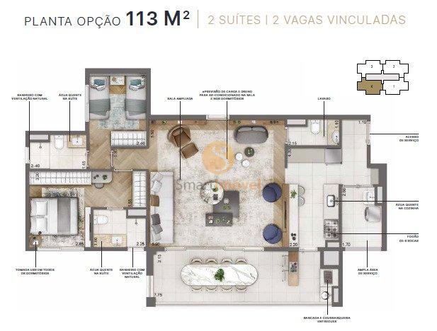 113m² 3 suítes - Opção
