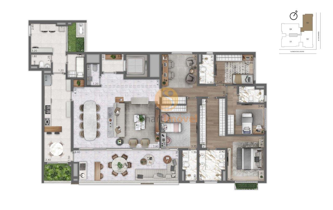 Planta 252m² - 4 Suítes