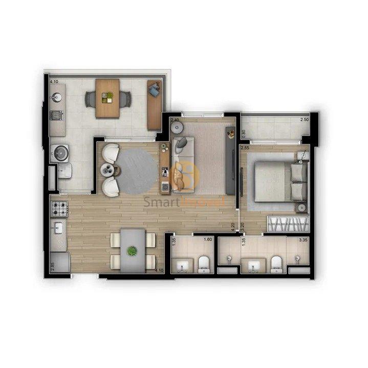 Planta 65m² - 1 suíte