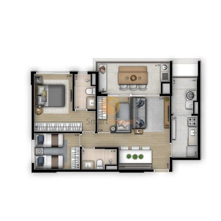 Planta 77m² - 3 dormitórios
