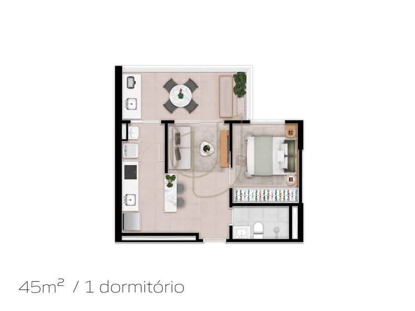 Apartamento de 45m&sup2; no Quadria - Jardim Alvorada  São José dos Campos - 