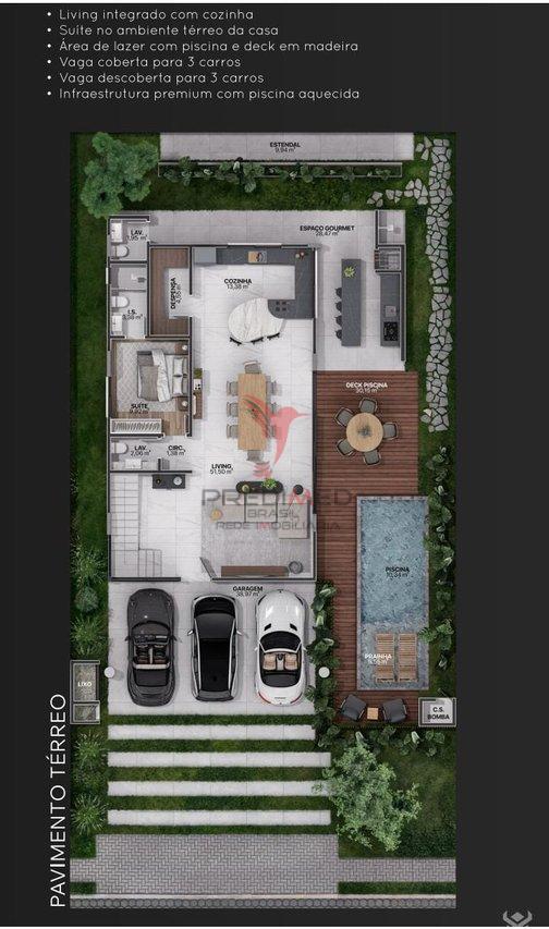 Magnífica Casa com 4 Suites, Jardim Suspenso, Piscina, 4 Vagas de Garagem,em Porto Belo - Porto Belo - 