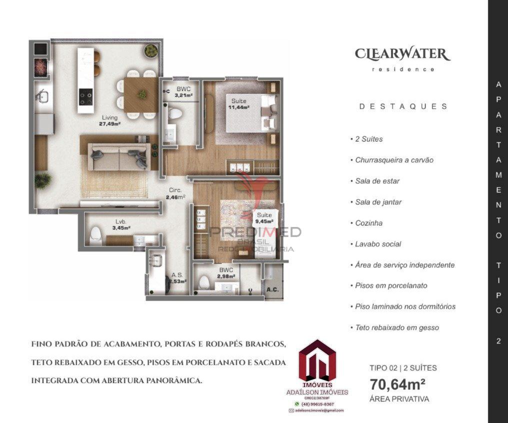 Apartamento &aacute; venda no Clearwater Residence Cambori&uacute; SC BRASIL Rua Santo Artur Camboriú - 