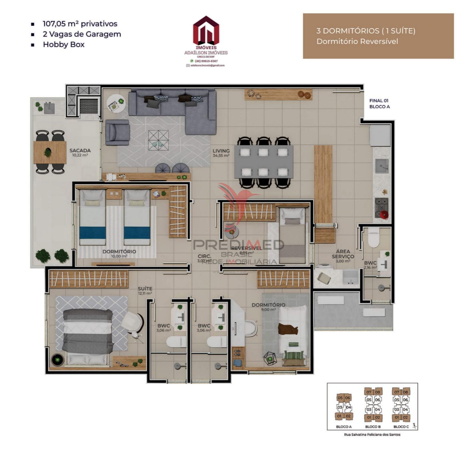 PORTAL DO ITACORUBI Aptos 3 e 4 Dormitorios  Bairro Itacorubi - Florian&oacute;polis/SC Brasil Rua Salvatina Feliciana dos Santos Florianópolis - 