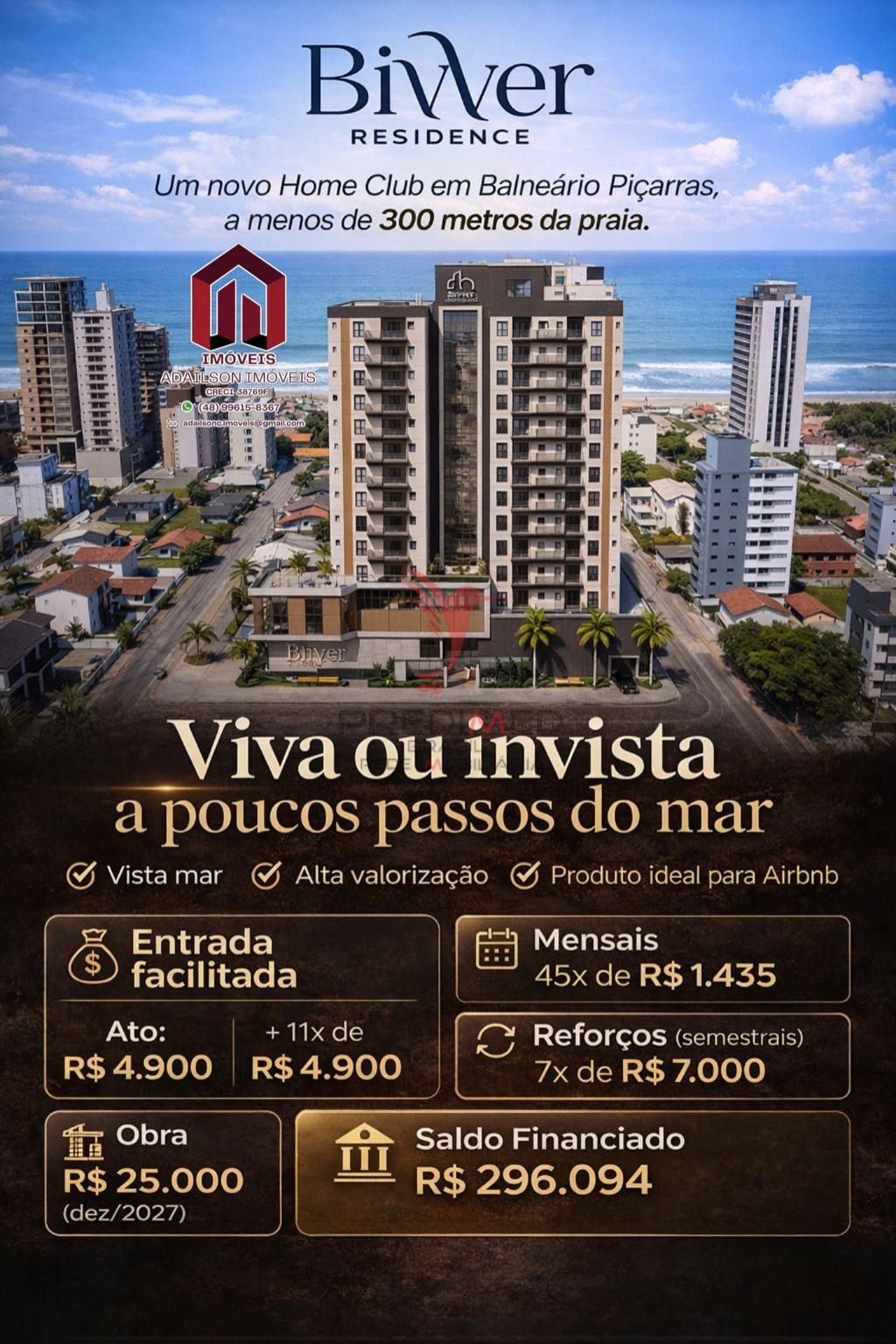 Apartamentos 1, 33m2 e 2 Dorm 58m2 no Bivver Residence Em Pi&ccedil;arras SC BRASIL  Balneário Piçarras - 
