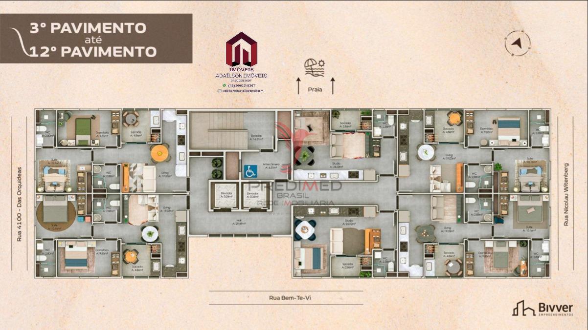 Apartamentos 1, 33m2 e 2 Dorm 58m2 no Bivver Residence Em Pi&ccedil;arras SC BRASIL  Balneário Piçarras - 