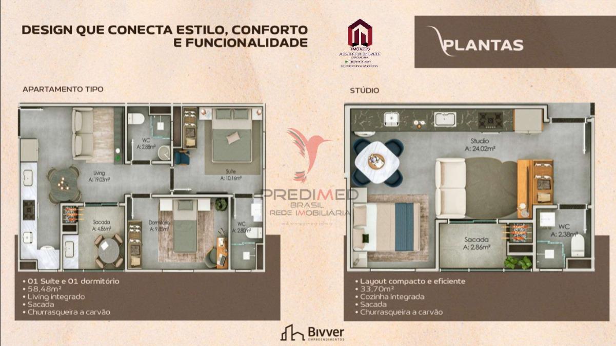 Apartamentos 1, 33m2 e 2 Dorm 58m2 no Bivver Residence Em Pi&ccedil;arras SC BRASIL  Balneário Piçarras - 