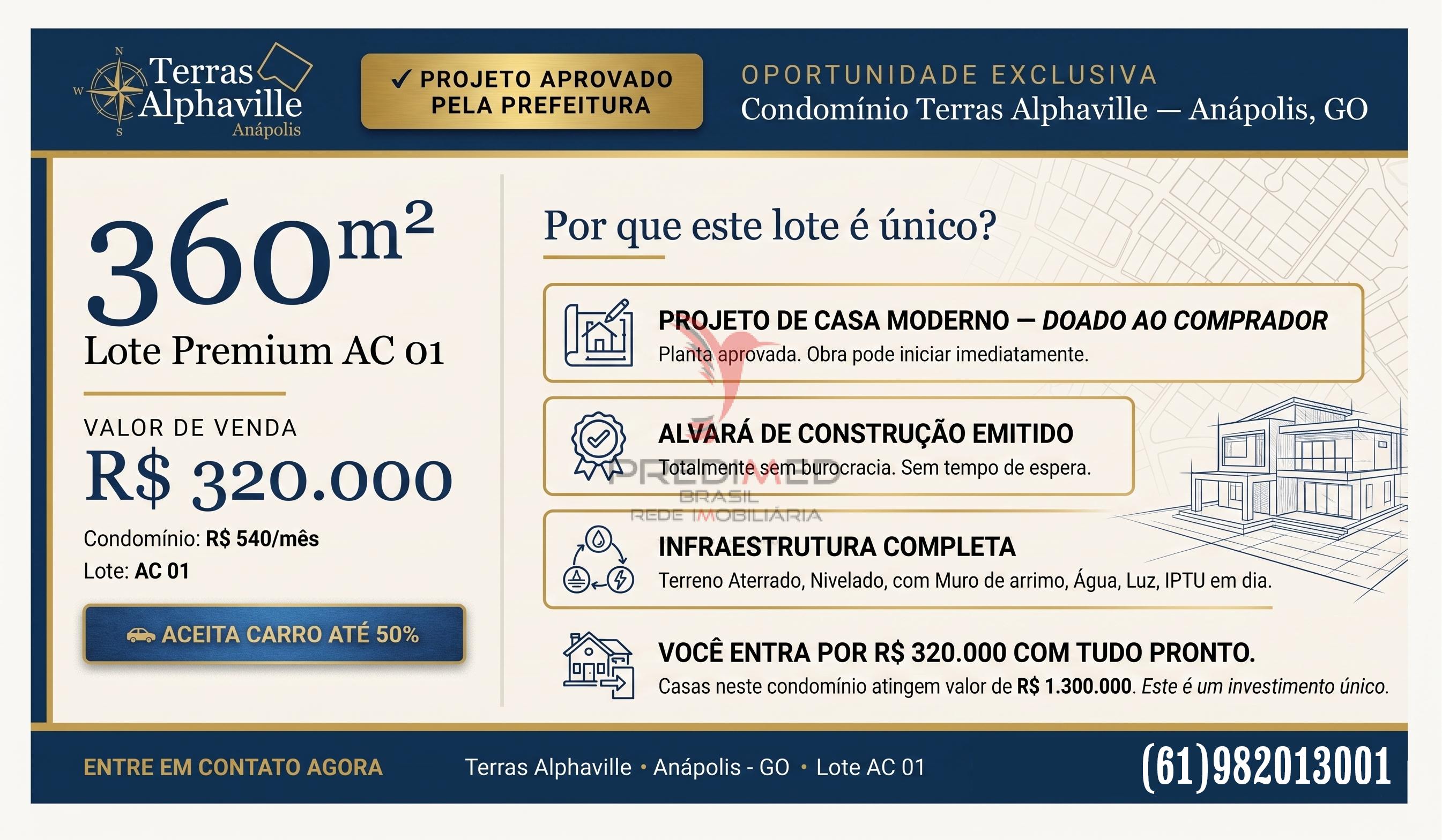 LOTE &Agrave; VENDA &mdash; CONDOM&Iacute;NIO TERRAS ALPHAVILLE | AN&Aacute;POLIS-GO Alameda Quina do Campo Anápolis - 