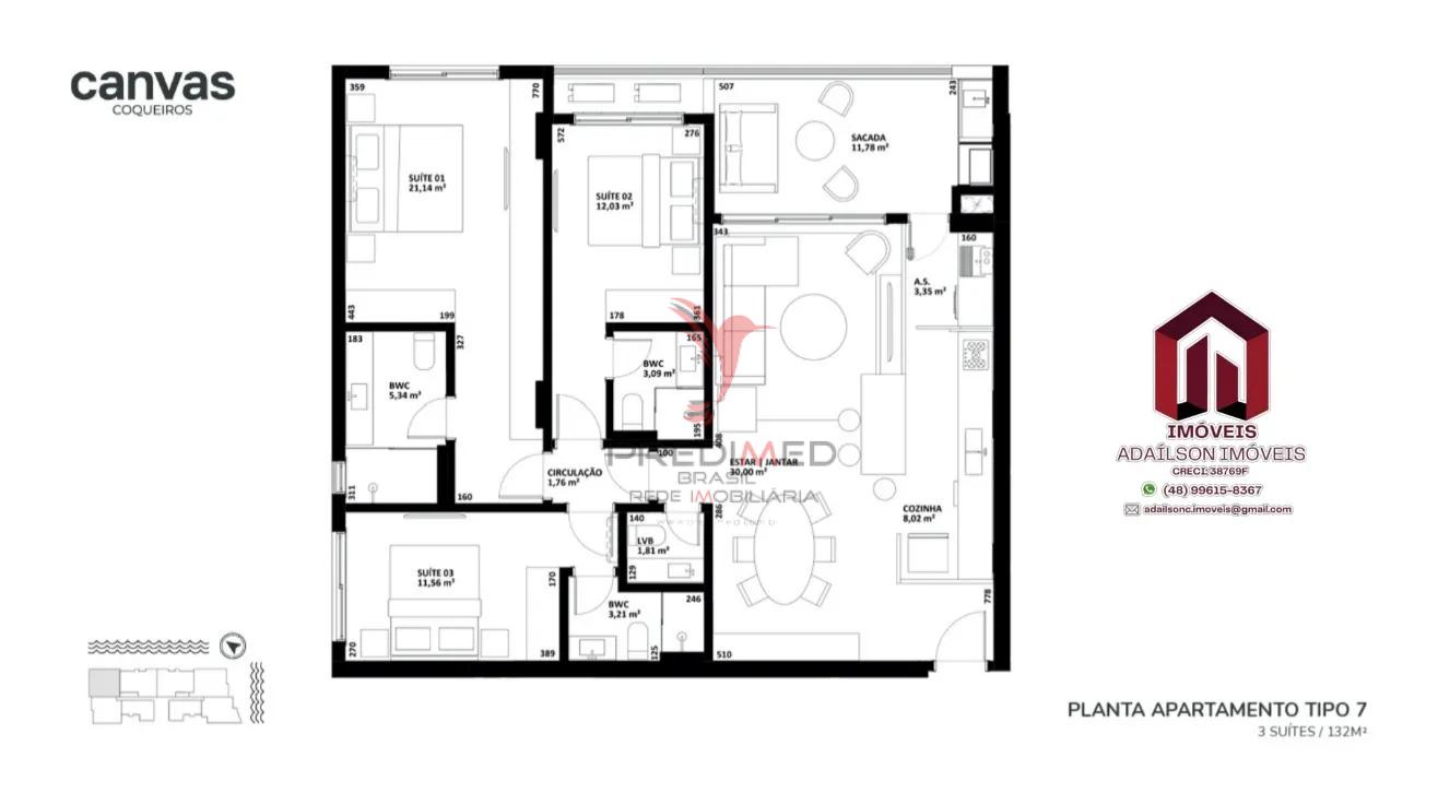 Apartamentos &agrave; venda no Canvas Residence Bairro coqueiros Florian&oacute;polis SC Brasil Rua Bento Góia Florianópolis - 
