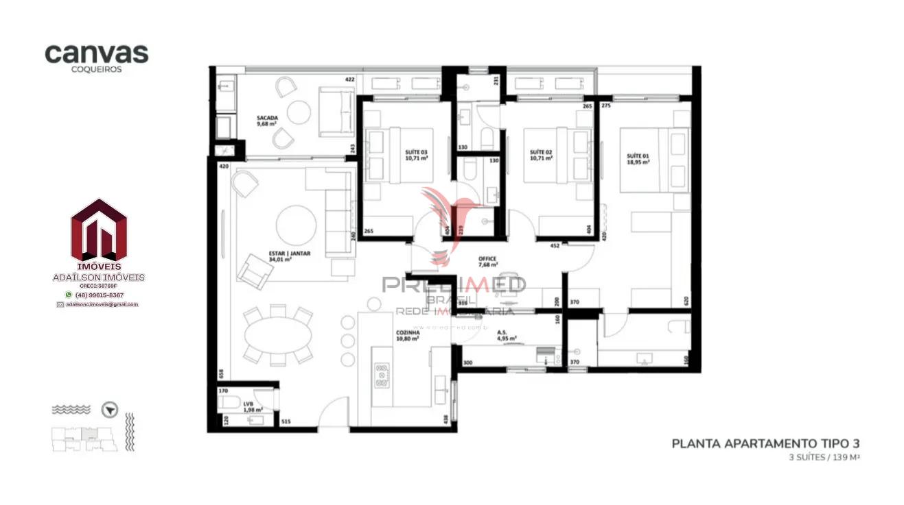 Apartamentos &agrave; venda no Canvas Residence Bairro coqueiros Florian&oacute;polis SC Brasil Rua Bento Góia Florianópolis - 