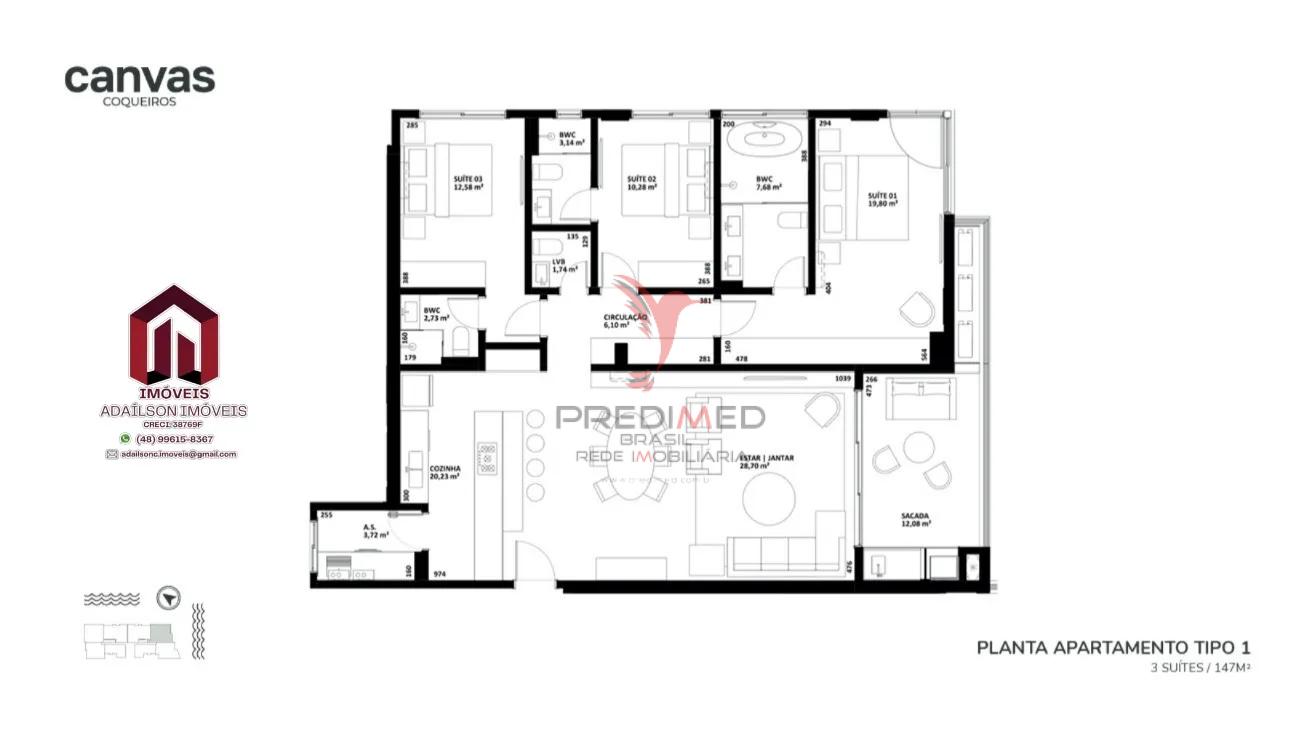 Apartamentos &agrave; venda no Canvas Residence Bairro coqueiros Florian&oacute;polis SC Brasil Rua Bento Góia Florianópolis - 