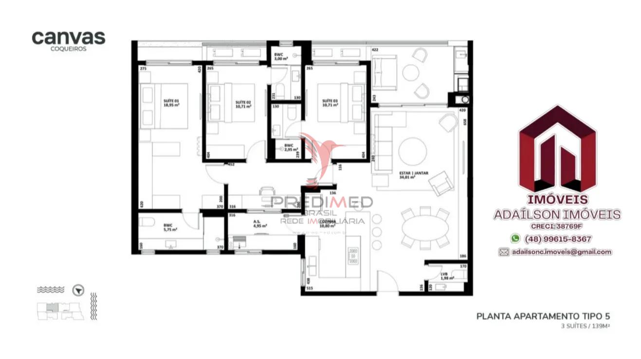 Apartamentos &agrave; venda no Canvas Residence Bairro coqueiros Florian&oacute;polis SC Brasil Rua Bento Góia Florianópolis - 