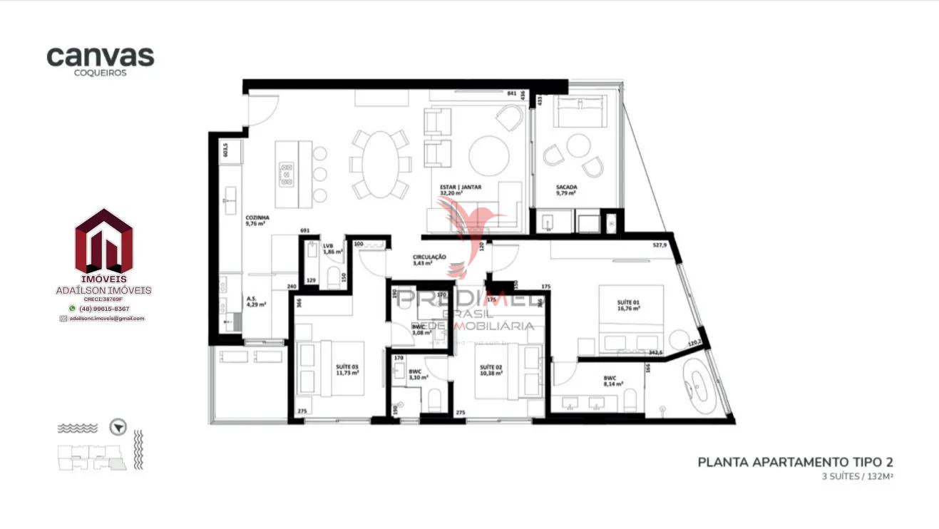 Apartamentos &agrave; venda no Canvas Residence Bairro coqueiros Florian&oacute;polis SC Brasil Rua Bento Góia Florianópolis - 