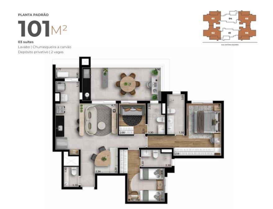 Apartamento com 3 Suítes em Osasco! Excelente Disposição da planta Rua Antônia Bizarro Osasco - 