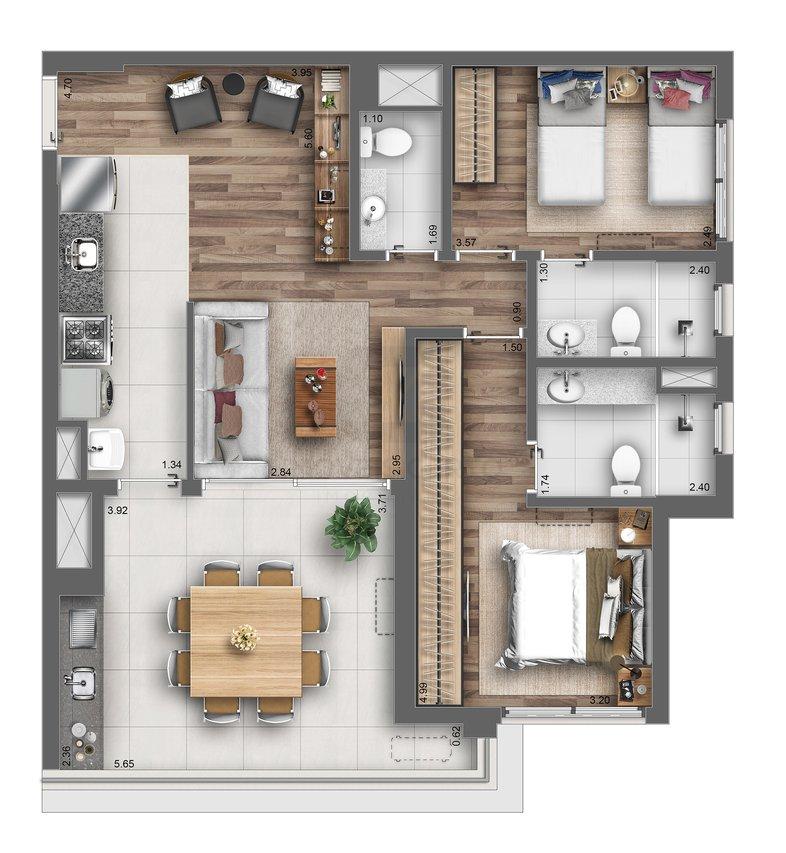 Ultima unidade - Apartamento com 2 Suítes no condominio Highlights Jardim Prudencia Rua dos Cafezais São Paulo - 