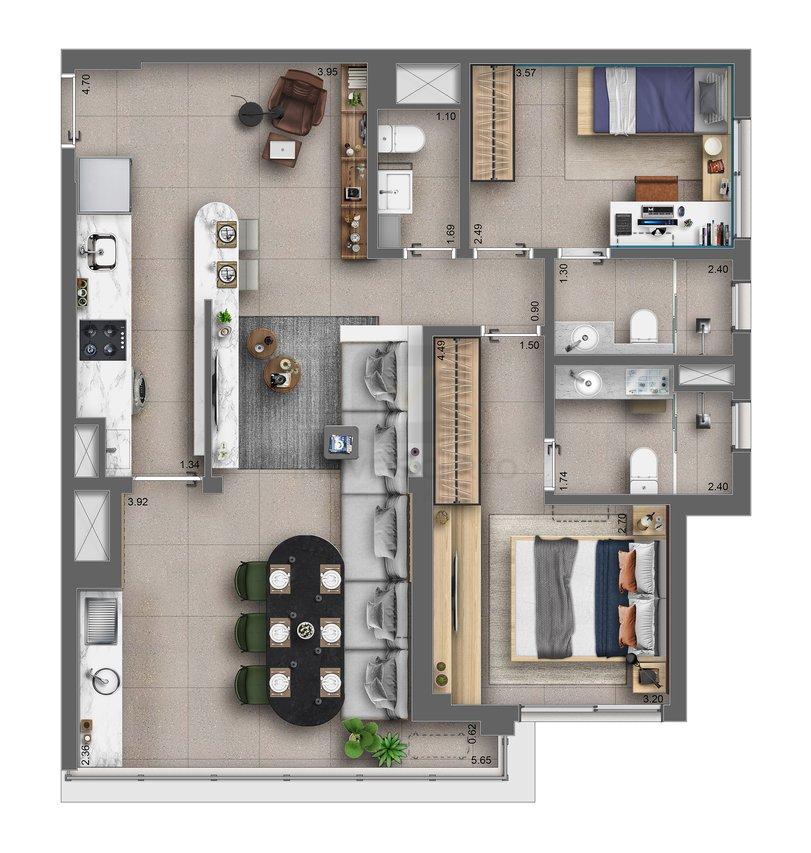 Ultima unidade - Apartamento com 2 Suítes no condominio Highlights Jardim Prudencia Rua dos Cafezais São Paulo - 