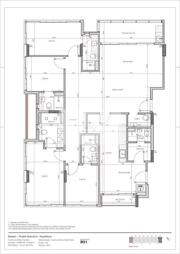 SQNW 304 - Ed. Season - 145,28 m² a 294,71 m² Quadra SQN 304 Brasília - Ed Season - Planta 4 Suítes