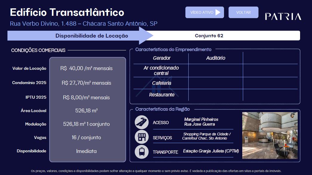 Conjunto Comercial na Chácara Santo Antônio com 526,18m² Rua Verbo Divino São Paulo - 